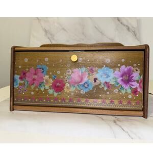 Pioneer Woman Breezy Blossom Brown Acacia Wooden Bread Box Kitchen Cottagecore